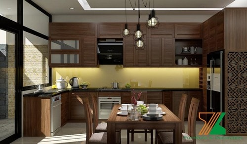 Tủ bếp gỗ óc chó chữ U